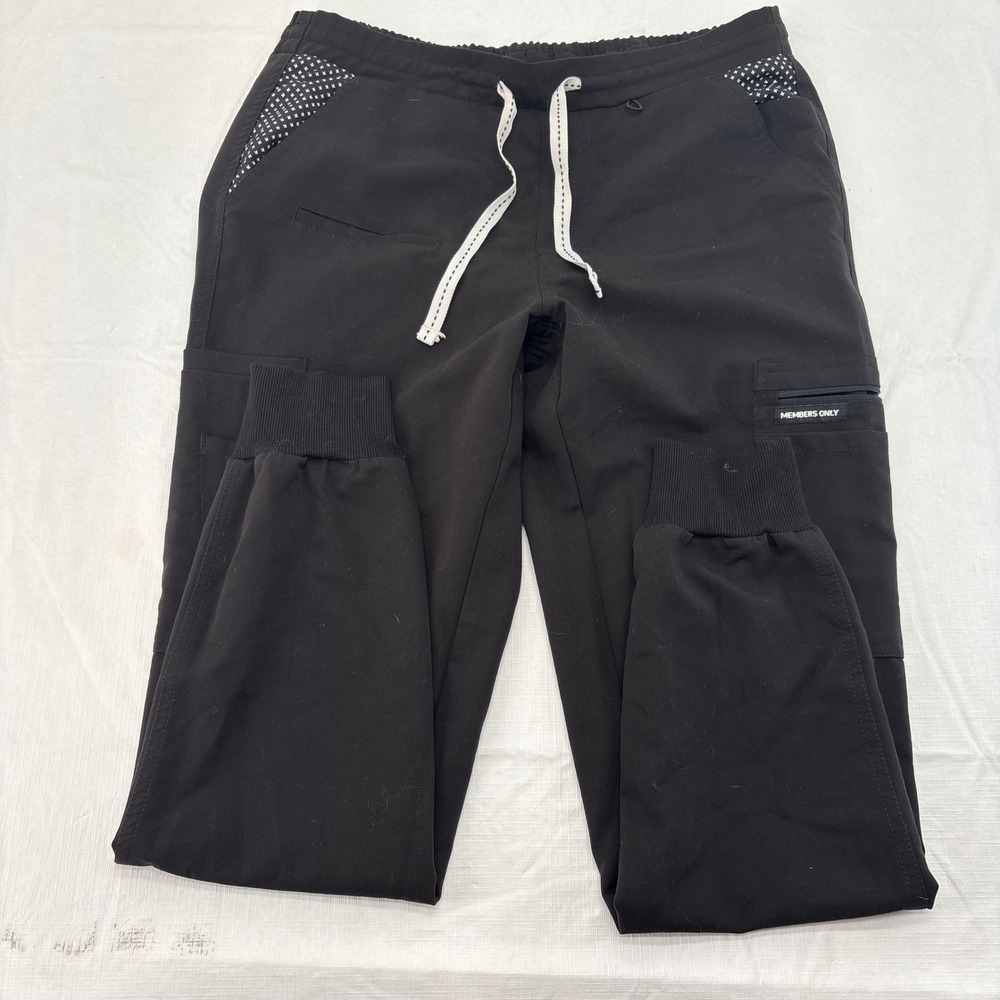 Members Only Womens Black Scrub Jogger Pants Size S Cargo Pockets Drawstring